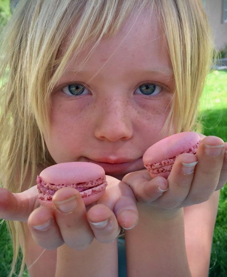 Josie with Macaroons Child with Macaroons